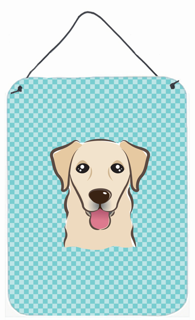 Checkerboard Blue Golden Retriever Wall and Door Hanging Prints