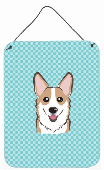 Checkerboard Blue Corgi Wall and Door Hanging Prints