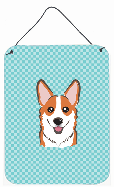 Checkerboard Blue Corgi Wall and Door Hanging Prints
