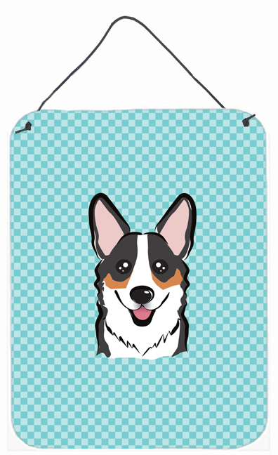 Checkerboard Blue Corgi Wall and Door Hanging Prints