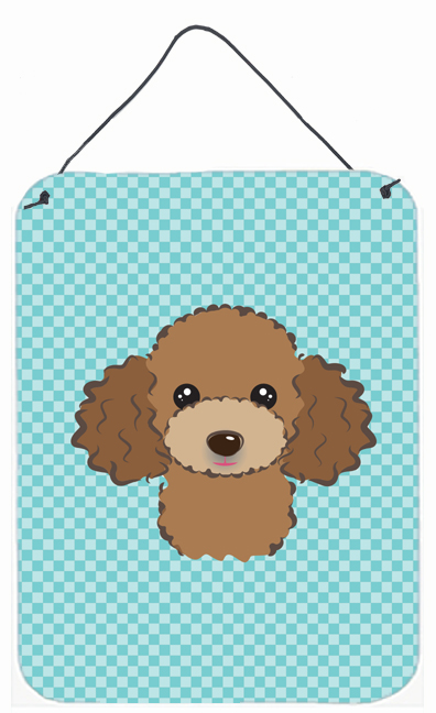 Checkerboard Blue Chocolate Brown Poodle Wall and Door Hanging Prints