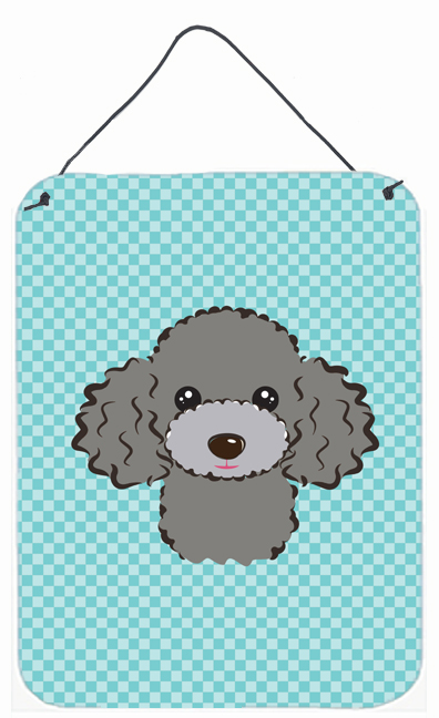 Checkerboard Blue Silver Gray Poodle Wall and Door Hanging Prints