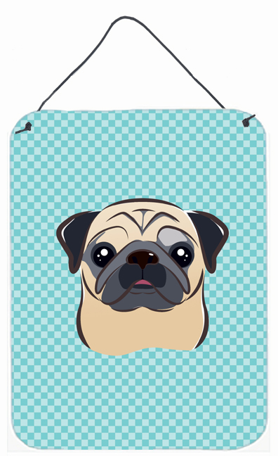 Checkerboard Blue Fawn Pug Wall and Door Hanging Prints