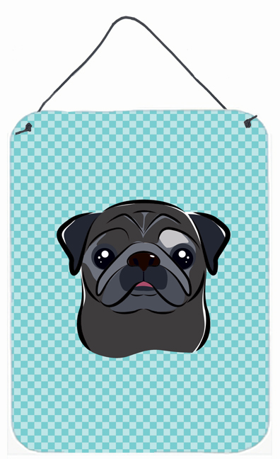 Checkerboard Blue Black Pug Wall and Door Hanging Prints