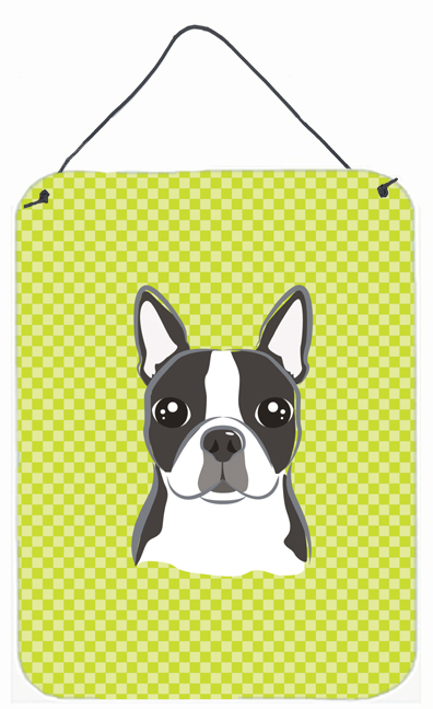Checkerboard Lime Green Boston Terrier Wall and Door Hanging Prints
