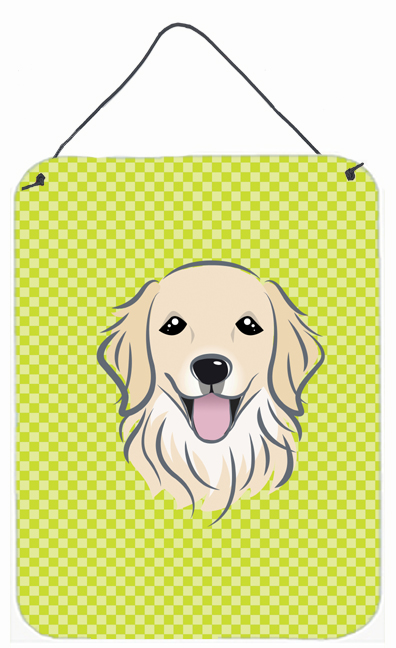 Checkerboard Lime Green Golden Retriever Wall and Door Hanging Prints