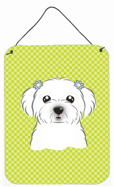 Checkerboard Lime Green Maltese Wall and Door Hanging Prints
