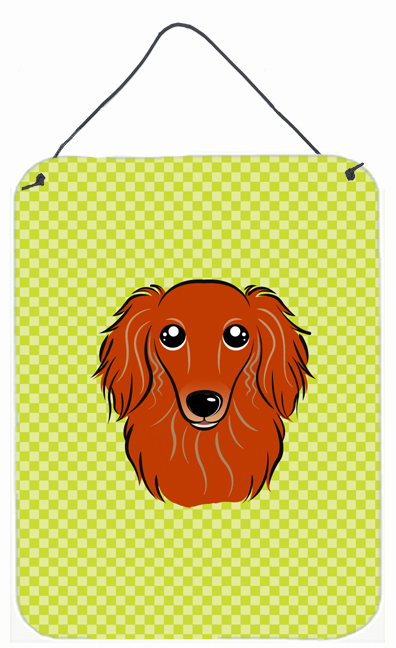BB1276DS1216 Checkerboard Lime Green Longhair Red Dachshund Wall and Door Hanging Prints