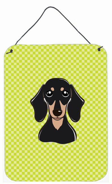 Checkerboard Lime Green Smooth Black And Tan Dachshund Wall Door Hanging Prints