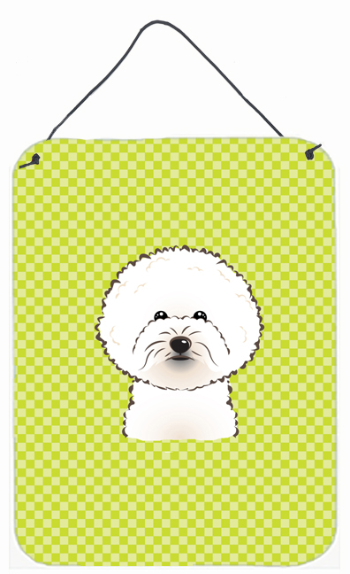 Checkerboard Lime Green Bichon Frise Wall and Door Hanging Prints