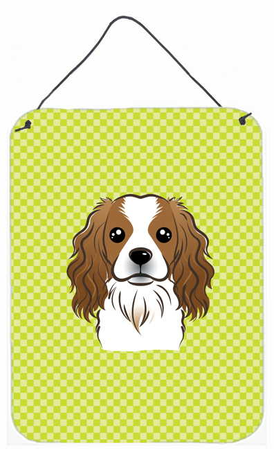 Checkerboard Lime Green Cavalier Spaniel Wall and Door Hanging Prints