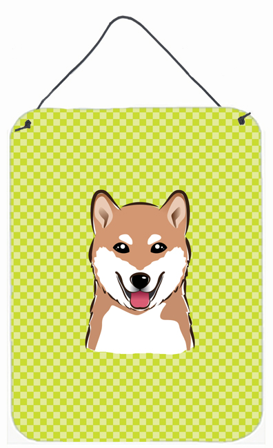 Checkerboard Lime Green Shiba Inu Wall and Door Hanging Prints - 12 L x 0.02 W x 16 H in.