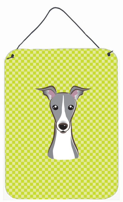 Checkerboard Lime Green Italian Greyhound Wall and Door Hanging Prints