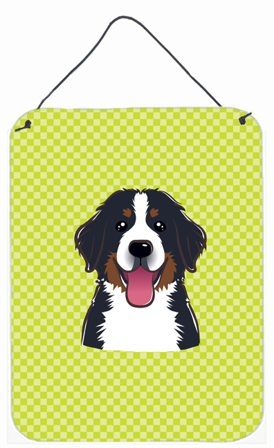 Checkerboard Lime Green Bernese Mountain Dog Wall and Door Hanging Prints - 12 L x 0.02 W x 16 H in.