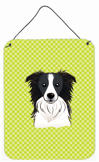 Checkerboard Lime Green Border Collie Wall and Door Hanging Prints