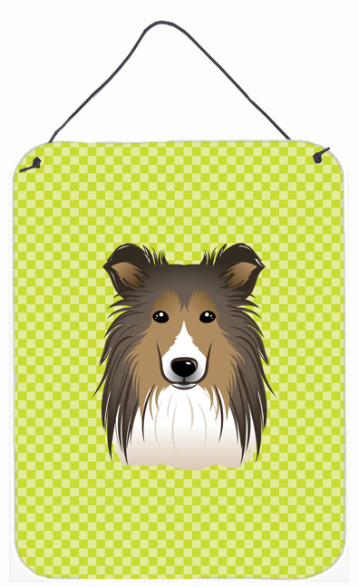 Checkerboard Lime Green Sheltie Wall and Door Hanging Prints