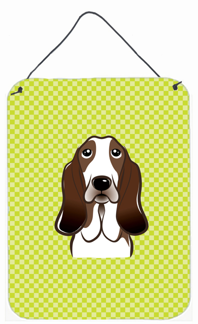 Checkerboard Lime Green Basset Hound Wall and Door Hanging Prints
