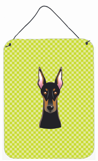 Checkerboard Lime Green Doberman Wall and Door Hanging Prints