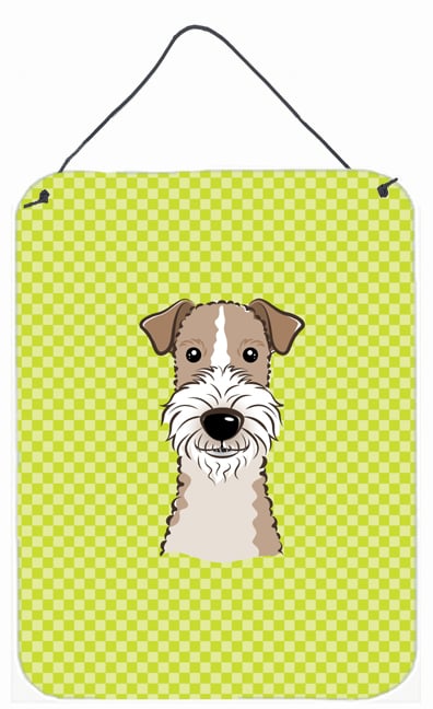 Checkerboard Lime Green Wire Haired Fox Terrier Wall and Door Hanging Prints