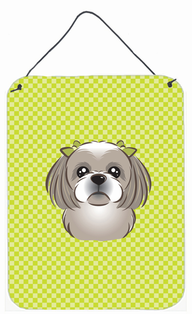 Checkerboard Lime Green Gray Silver Shih Tzu Wall and Door Hanging Prints