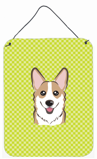Checkerboard Lime Green Corgi Wall and Door Hanging Prints