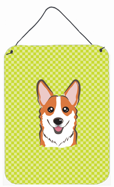 Checkerboard Lime Green Corgi Wall and Door Hanging Prints