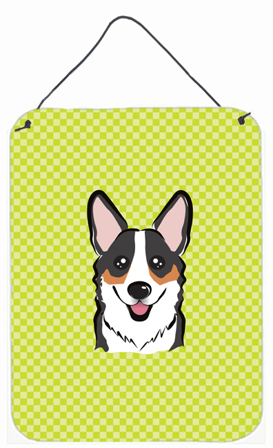 Checkerboard Lime Green Corgi Wall and Door Hanging Prints