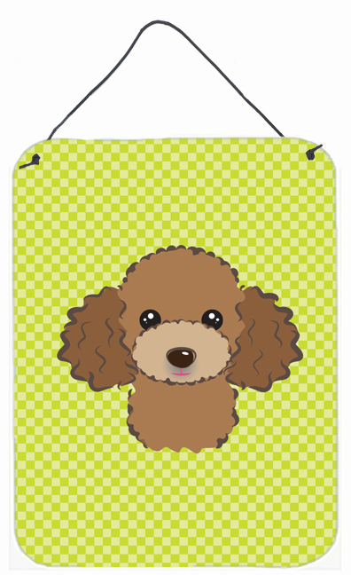 Checkerboard Lime Green Chocolate Brown Poodle Wall and Door Hanging Prints
