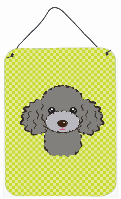 Checkerboard Lime Green Silver Gray Poodle Wall and Door Hanging Prints
