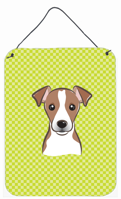 Checkerboard Lime Green Jack Russell Terrier Wall and Door Hanging Prints