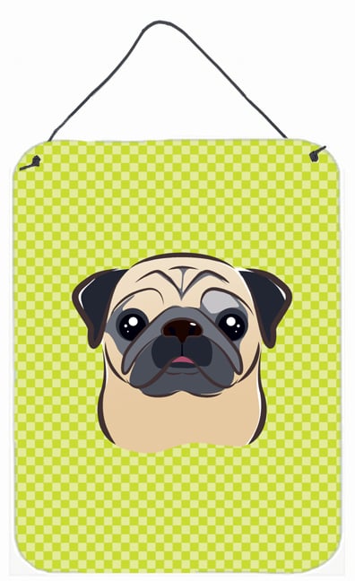 Checkerboard Lime Green Fawn Pug Wall and Door Hanging Prints