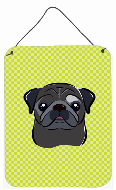 Checkerboard Lime Green Black Pug Wall and Door Hanging Prints