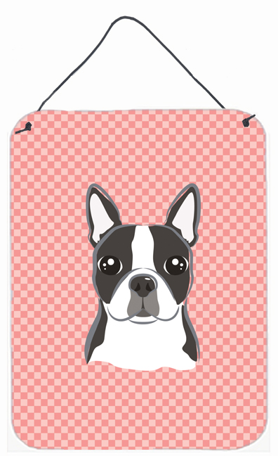 Checkerboard Pink Boston Terrier Wall and Door Hanging Prints