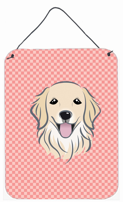 Checkerboard Pink Golden Retriever Wall and Door Hanging Prints
