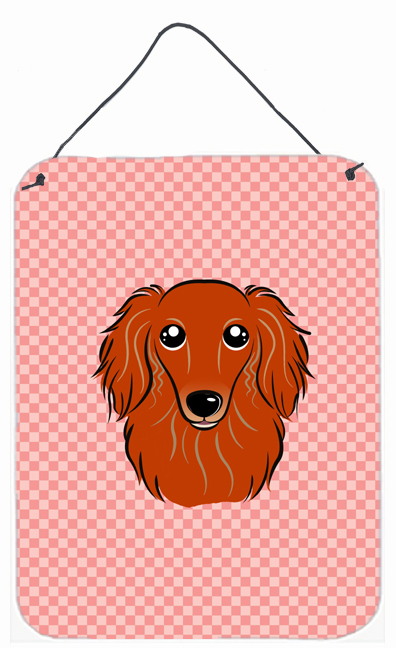 BB1214DS1216 Checkerboard Pink Longhair Red Dachshund Wall and Door Hanging Prints