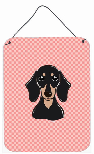 Checkerboard Pink Smooth Black And Tan Dachshund Wall and Door Hanging Prints