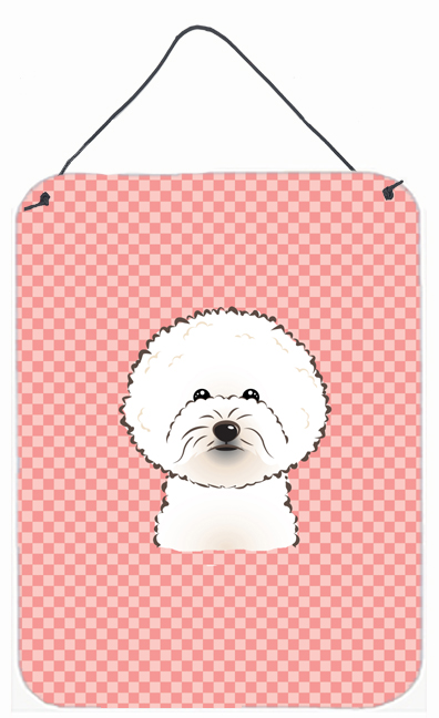Checkerboard Pink Bichon Frise Wall and Door Hanging Prints