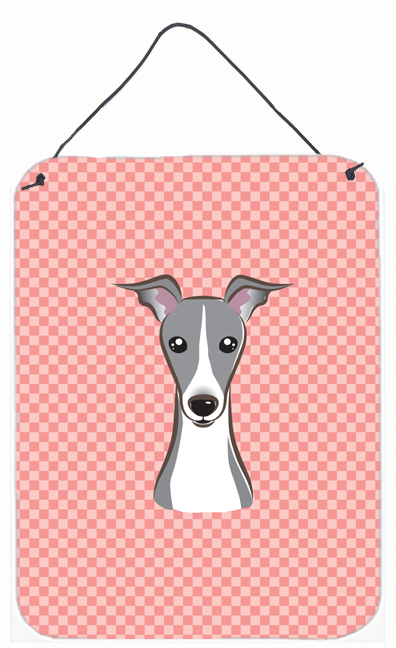 Checkerboard Pink Italian Greyhound Wall and Door Hanging Prints
