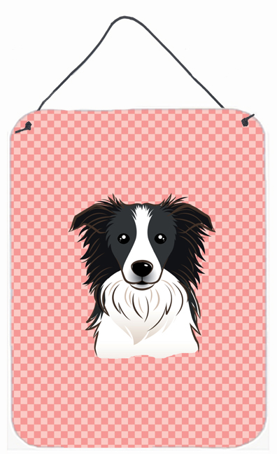 Checkerboard Pink Border Collie Wall and Door Hanging Prints