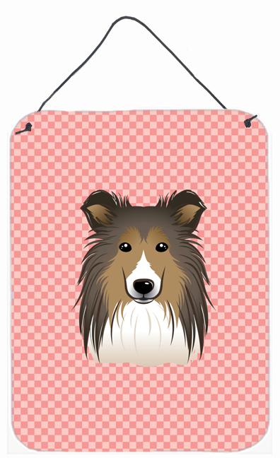 Checkerboard Pink Sheltie Wall and Door Hanging Prints