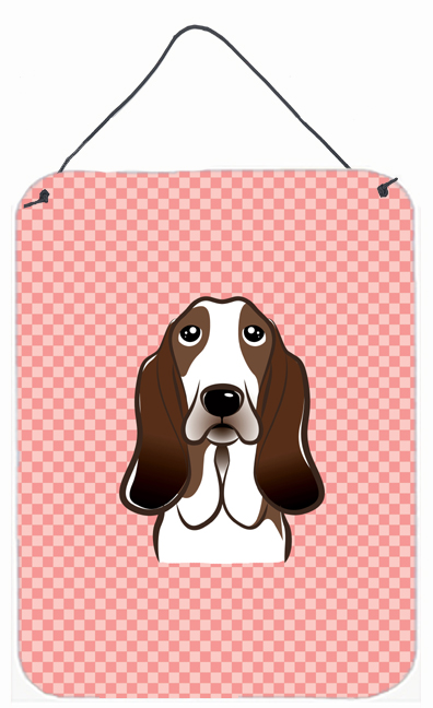 Checkerboard Pink Basset Hound Wall and Door Hanging Prints