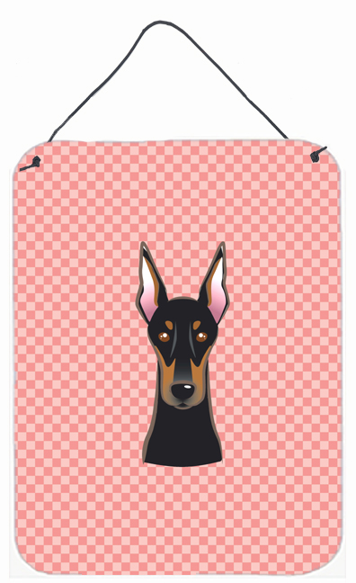 Checkerboard Pink Doberman Wall and Door Hanging Prints