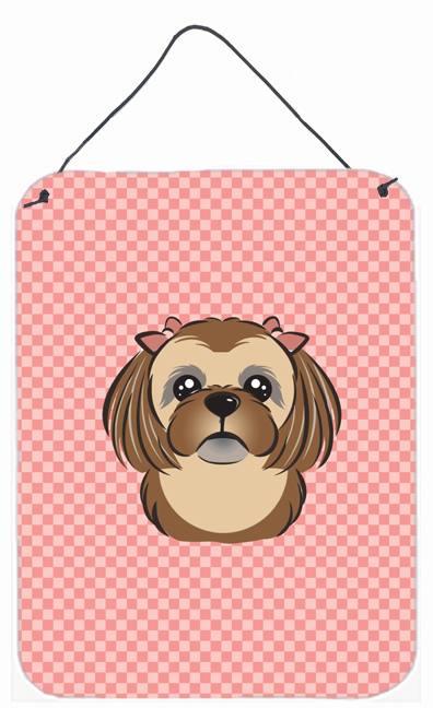 Checkerboard Pink Chocolate Brown Shih Tzu Wall and Door Hanging Prints