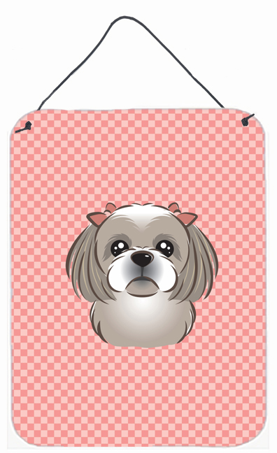 Checkerboard Pink Gray Silver Shih Tzu Wall and Door Hanging Prints