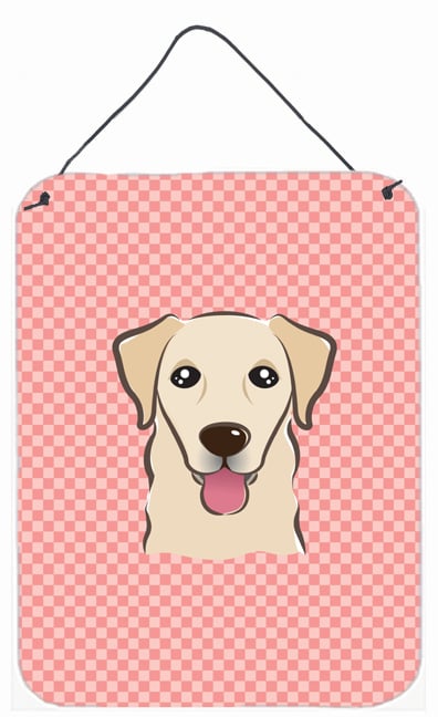BB1252DS1216 Checkerboard Pink Golden Retriever Wall and Door Hanging Prints