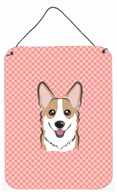 Checkerboard Pink Corgi Wall and Door Hanging Prints