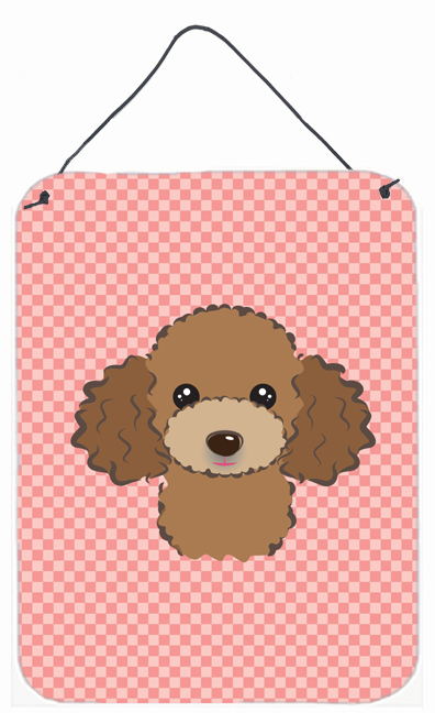 Checkerboard Pink Chocolate Brown Poodle Wall and Door Hanging Prints