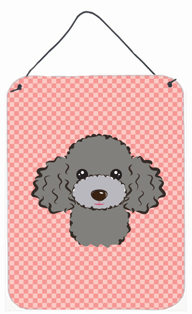 Checkerboard Pink Silver Gray Poodle Wall and Door Hanging Prints