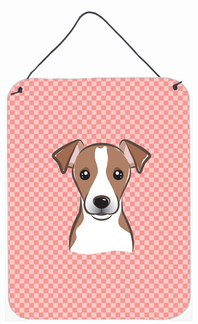 Checkerboard Pink Jack Russell Terrier Wall and Door Hanging Prints