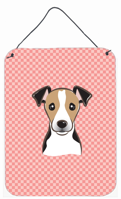 Checkerboard Pink Jack Russell Terrier Wall and Door Hanging Prints
